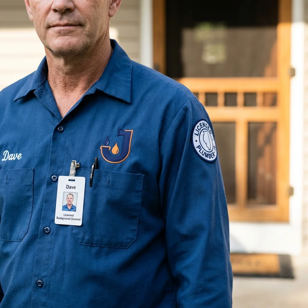 Licensed plumber showing ID badge in Woodbine, NJ