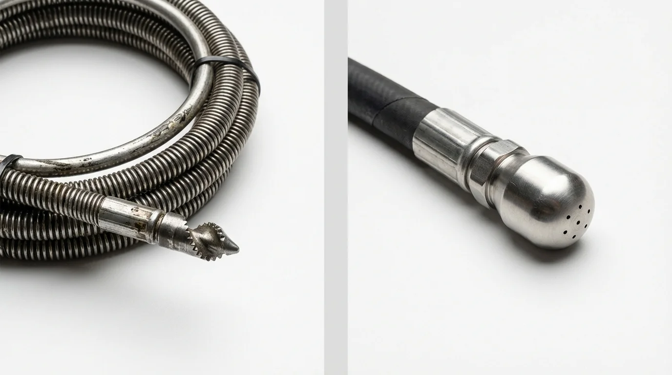 Drain snake cable and hydro jetting nozzle used for drain cleaning in Woodbine, NJ