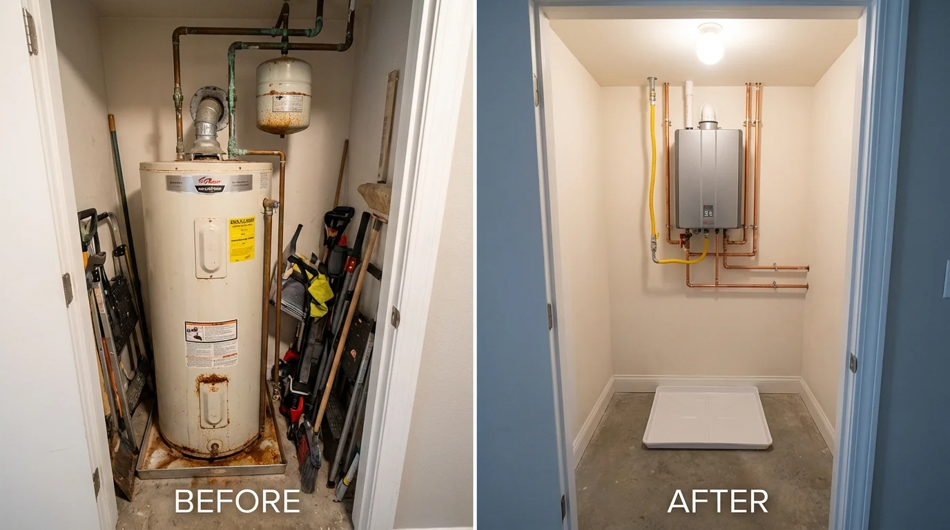Tank water heater versus wall-mounted tankless unit comparison for Woodbine, NJ homeowners