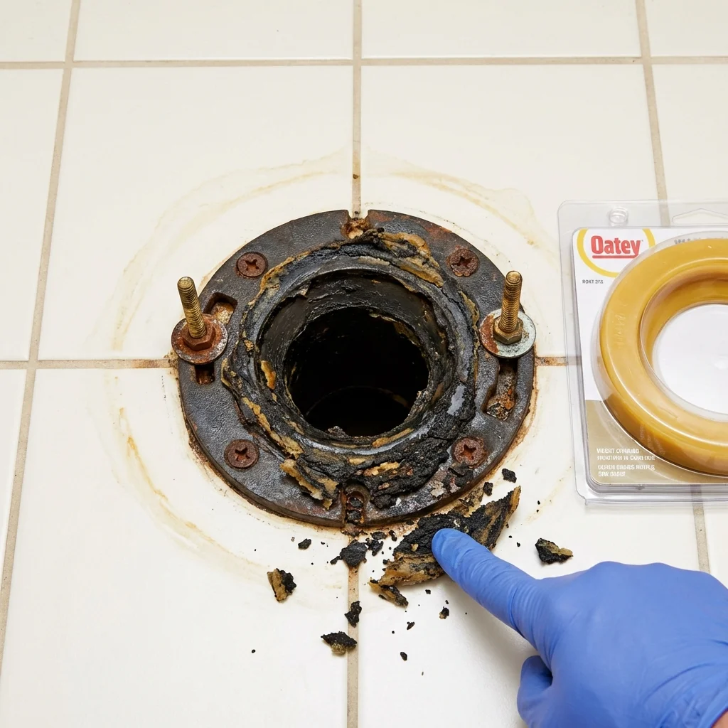 Failed wax ring showing water seepage at the base of a toilet in a Woodbine, NJ home