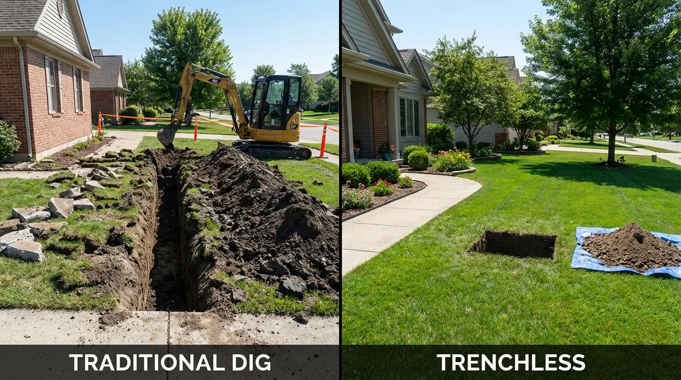 Trenchless sewer repair with minimal yard damage versus traditional excavation in Woodbine, NJ